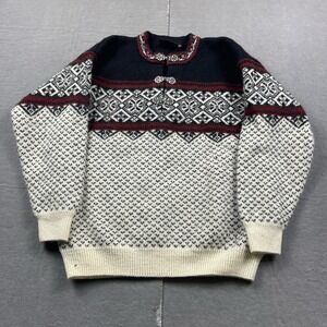Vintage Norwegian Designs Sweater Womens Small Wool Black White Nordic Fair Isle